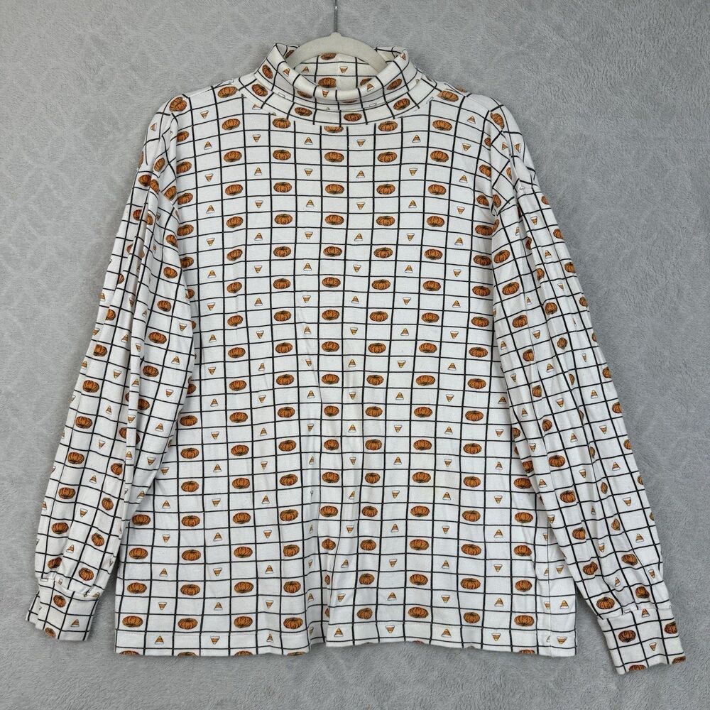 Vtg 90s Eagles Eye Halloween Turtleneck Womens L Pumpkin Candy Corn Fall Teacher